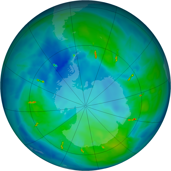 Antarctic ozone map for 21 April 2010